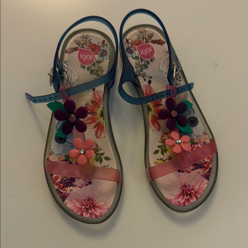 Igor Kids Floral Sandals - Blue and Pink Jelly size 31